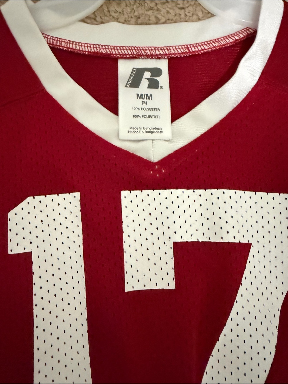Russell Athletic Red and White Mesh Jersey with Large Number
